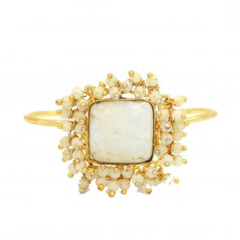 Nickel Free Gold Plated Rainbow Moon Stone Seated -Bracelet 